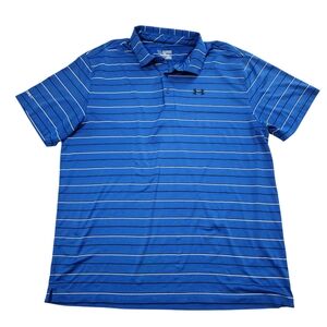 Mens Under Armour Polo Shirt Size 2XL Blue Striped